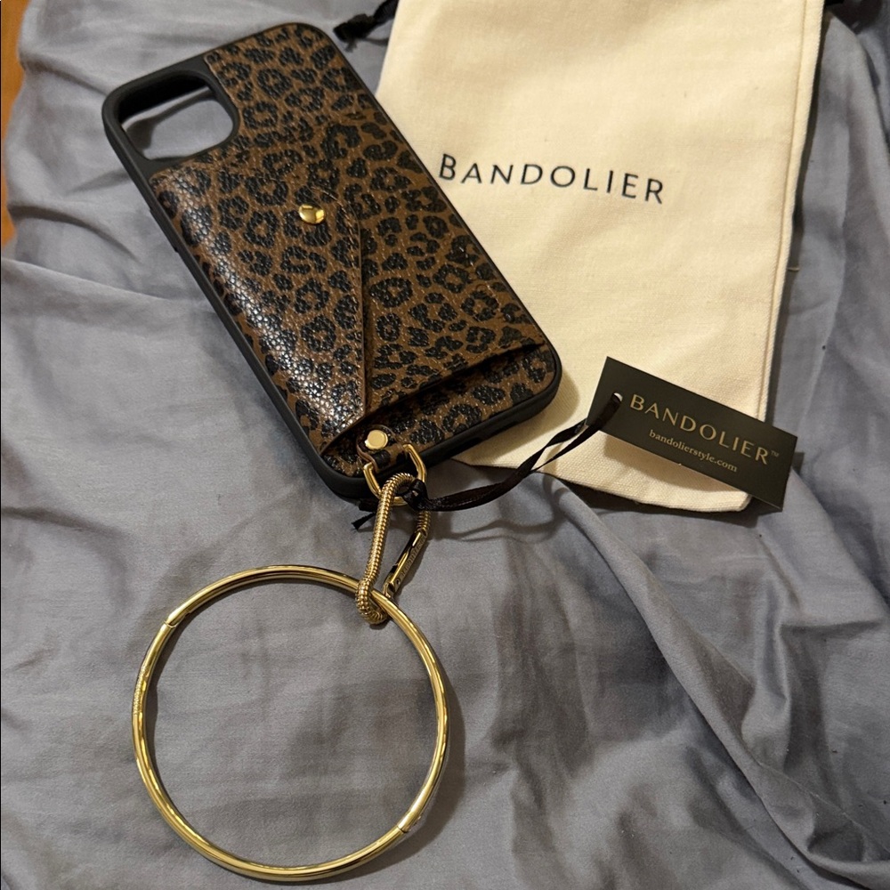 Bandolier Gigi O-ring wristlet leopard iPhone 14 Plus case attached card Pocket